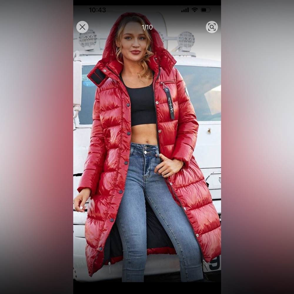 Elegant Red Puffer Coat for Women